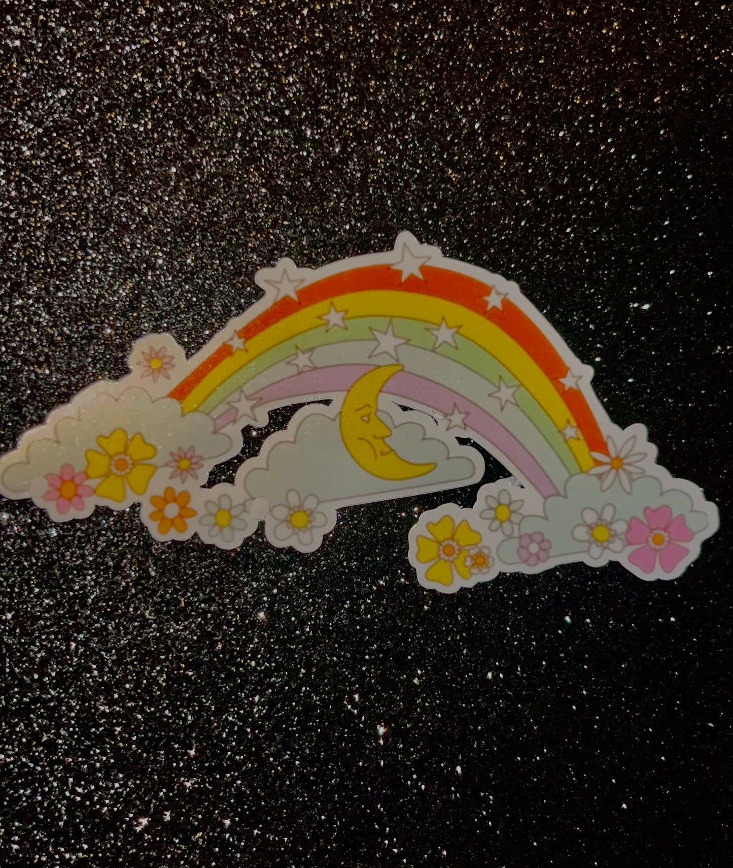 Retro Trippy Moon & Rainbow Waterproof Sticker