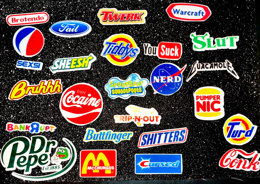 24pc Funny Logo Parody Waterproof Sticker Bomb Set 1