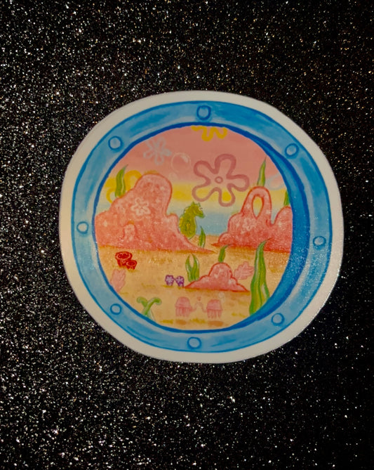 Bikini Bottom Through a Port Hole Waterproof Sticker
