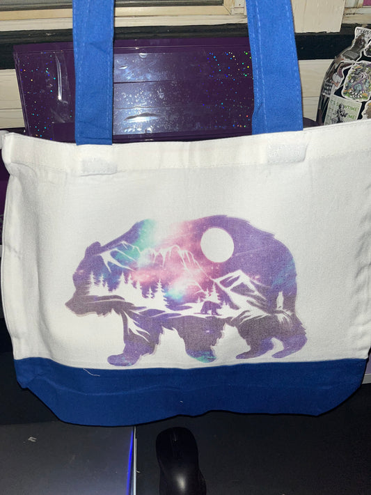 Cosmic Bear and Mountain Scape Tote Bag