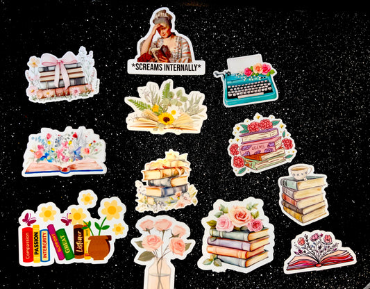 12pc Cottage Core Bookish Waterproof Sticker Bomb